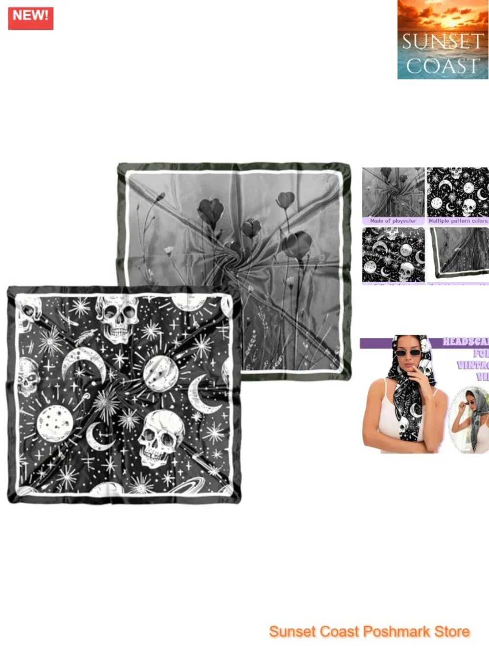 2PCS Silk Feeling Satin Large Square Head Scarf Hair Wrap Bandana Cute